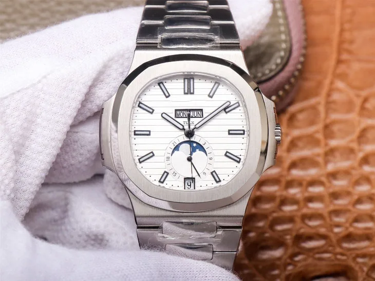 

Replica Men's Watches TULX 5726/1A-010 Moon Phase Automatic Mechanical White Watch Steel Band Top-quality