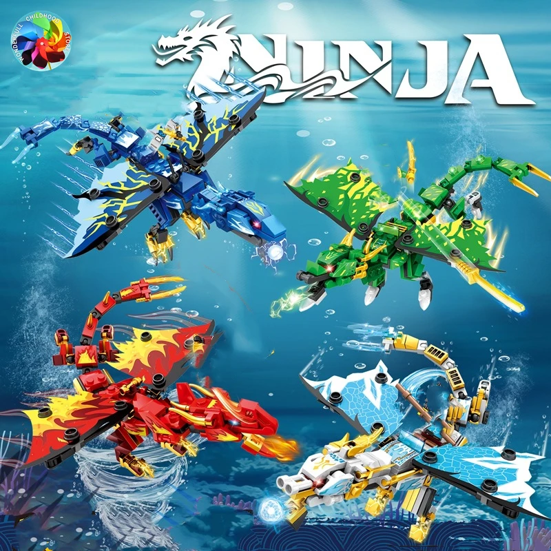 

4 Ninja Sea Ocean Dragons Knight Swordsman Model KAI JAY ZANE Figures Building Blocks Kids Toys Bricks Gift for Children Boys
