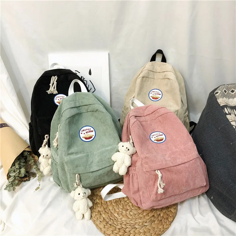 Женский вельветовый рюкзак с мультипликационным рисунком модная простая