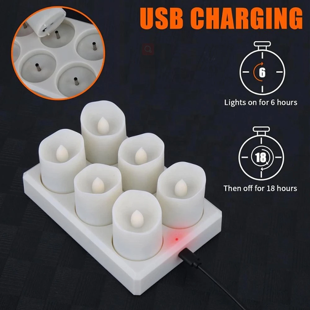 Перезаряжаемые светодиодные свечи USB Tealight пластиковый мерцающий таймер