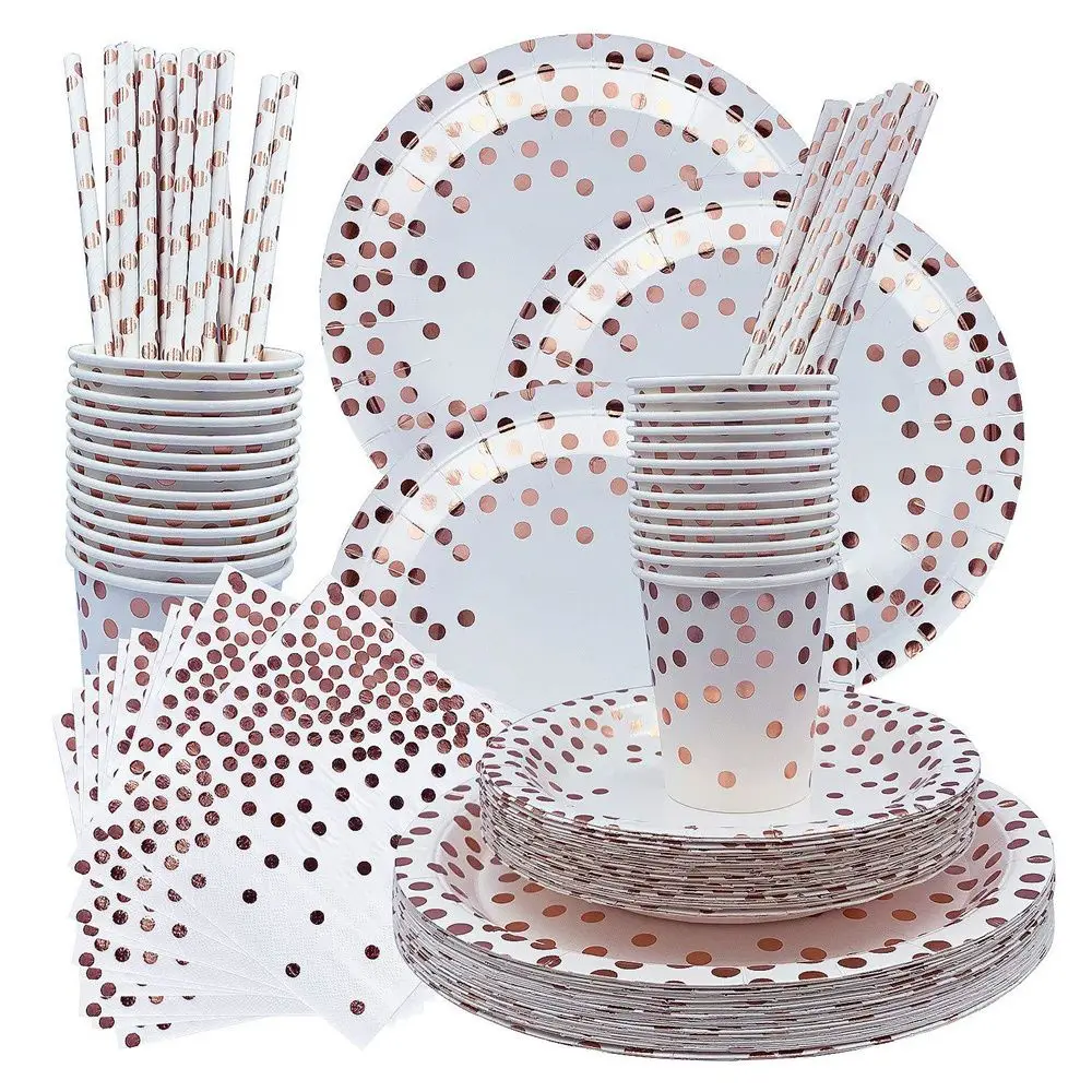 

250PCS Christmas Straws Disposable Tableware Set Napkins Paper Cup Plates Party Dinnerware Food Grade Paper Printing