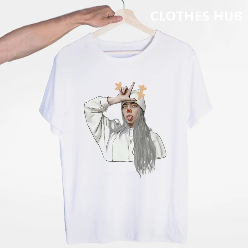 Billie Eilish футболка с круглым вырезом и короткими рукавами Летняя Повседневная модная футболка унисекс для мужчин и женщин - Цвет: Серый
