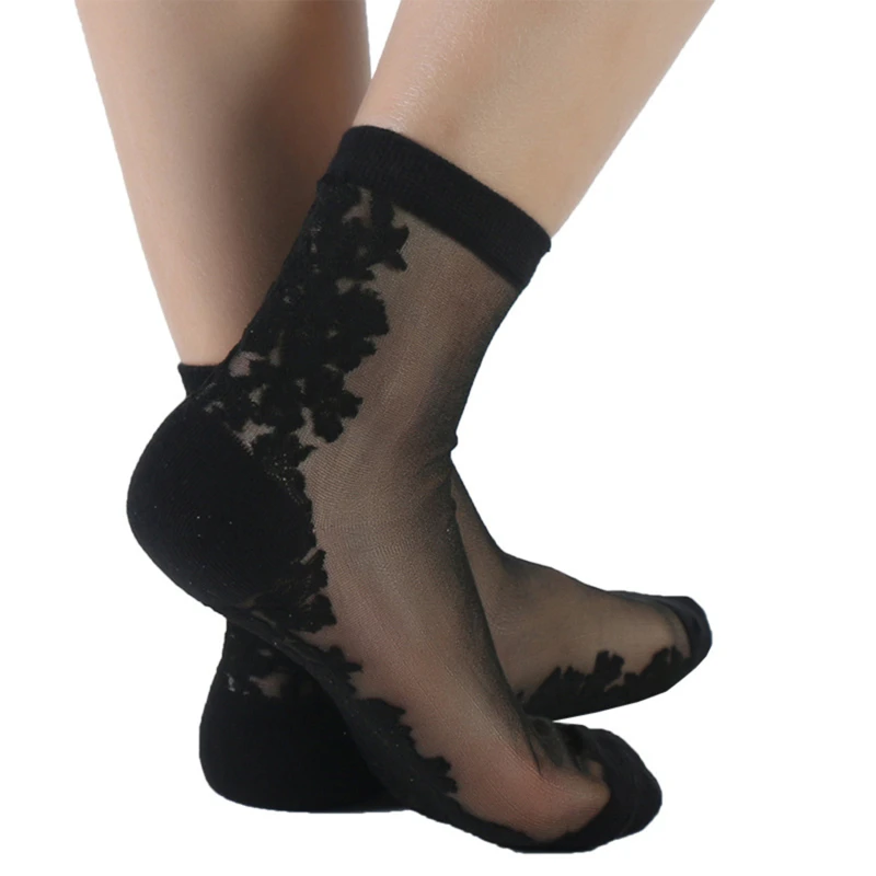 

Ladies Lace Floral Ankle Sock Soft Comfy Sheer Silk Cotton Elastic Mesh Knit Frill Trim Transparent Ladies's Socks Hot 2021