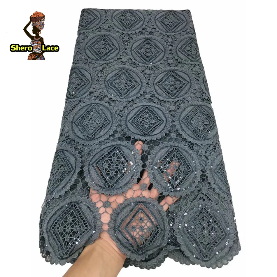 Африканское кружево с камнями водорастворимое серая вышивка Нигерия гипюр