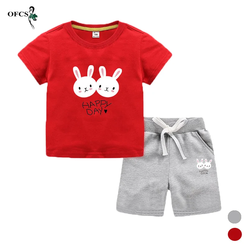 

Комплекты детской одежды для девочек, новинка, летняя стильная брендовая одежда для мальчиков, унисекс, хлопковая футболка с коротким рукав...