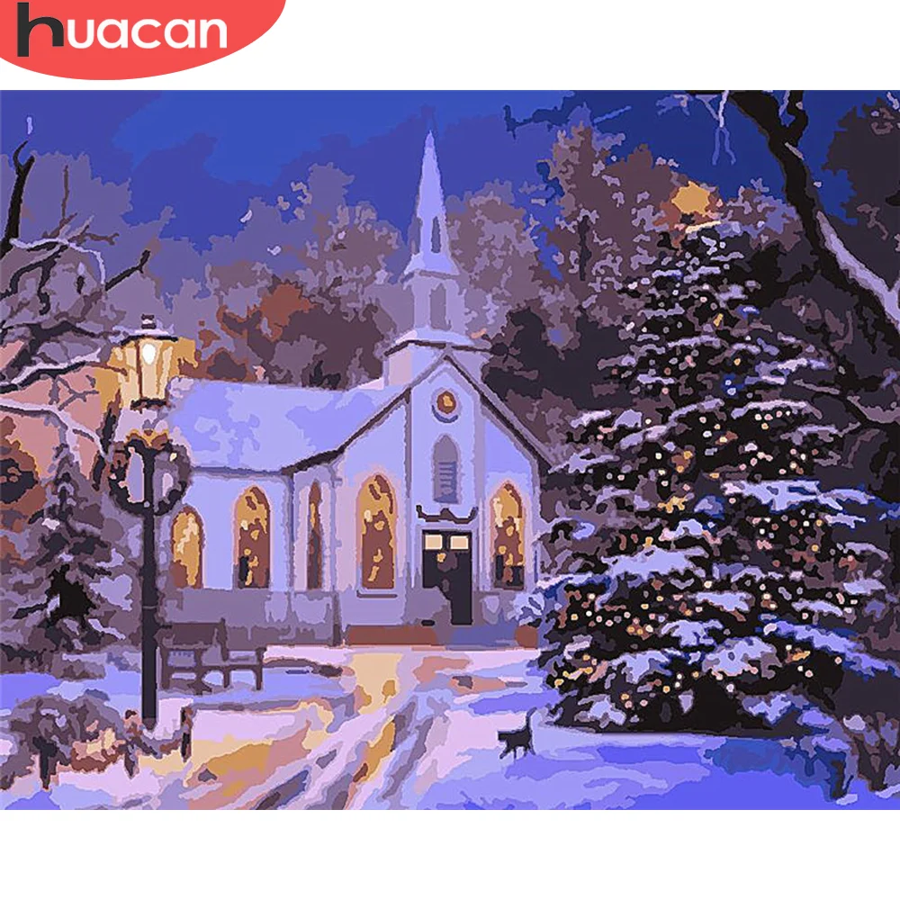

HUACAN краска по номеру дома ручная краска ed рисование на холсте подарок DIY картины по номерам Зимний Комплект домашний декор