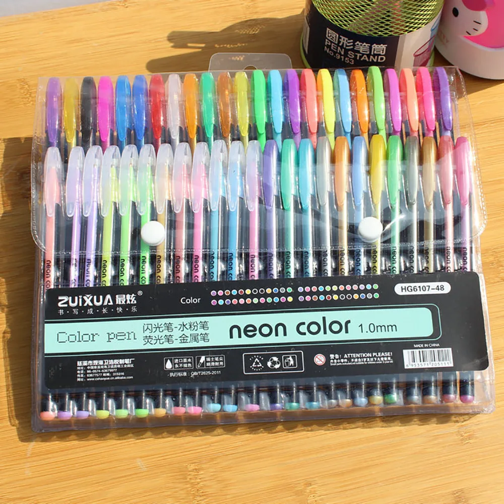 

2021Top selling 48pcs Gel Pens Gel Refills Neon Glitter Pen Drawing Colors Support Wholesale Highlighters