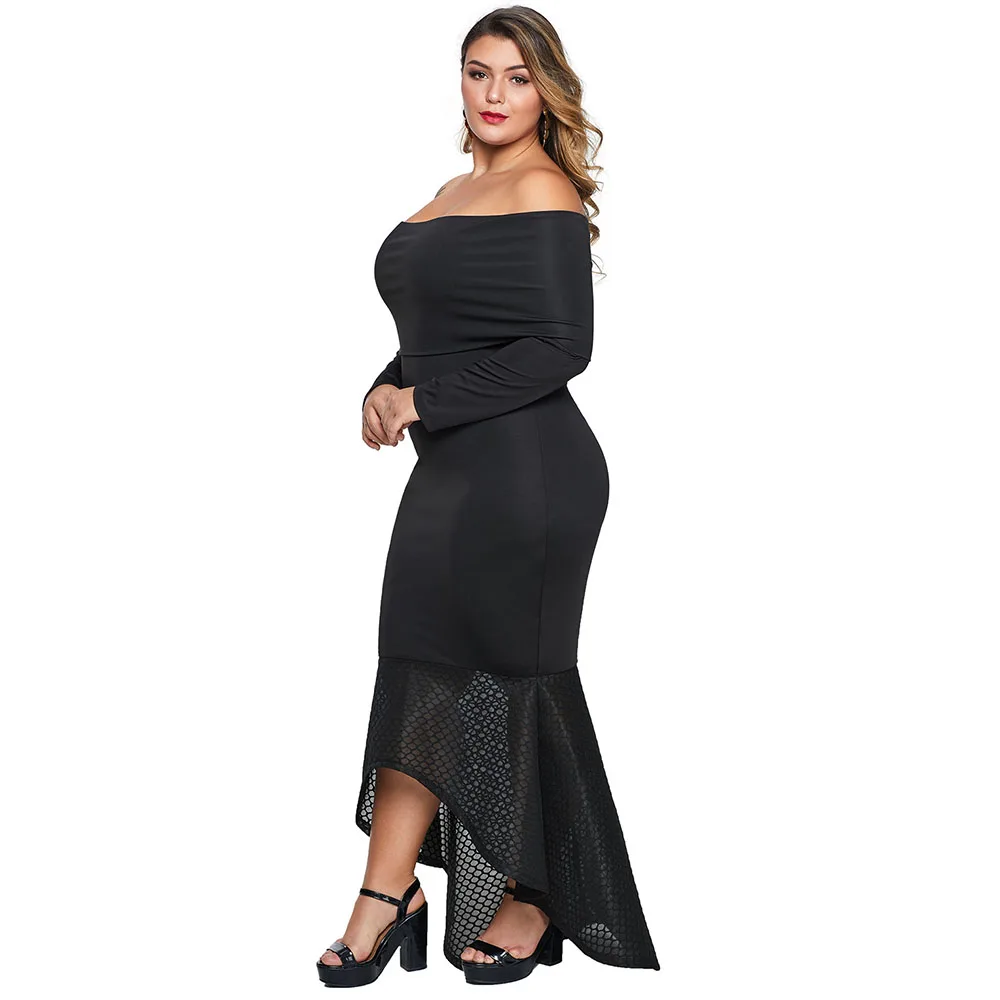 Женское длинное платье-Русалка с длинным рукавом и открытыми плечами | Женская