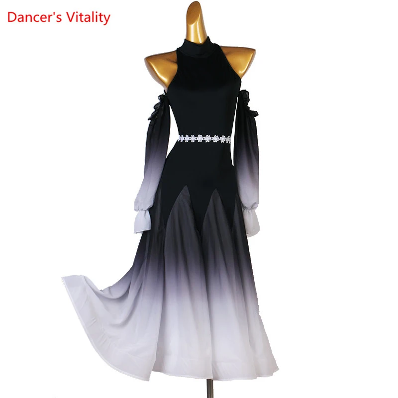 Платье для современных танцев с воротником-стойкой длинная юбка сетчатыми
