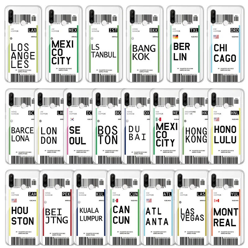 Городской посадочный талон для путешествий мягкие ТПУ чехлы Huawei P20 P30 P10 Lite 2019 2017 Pro