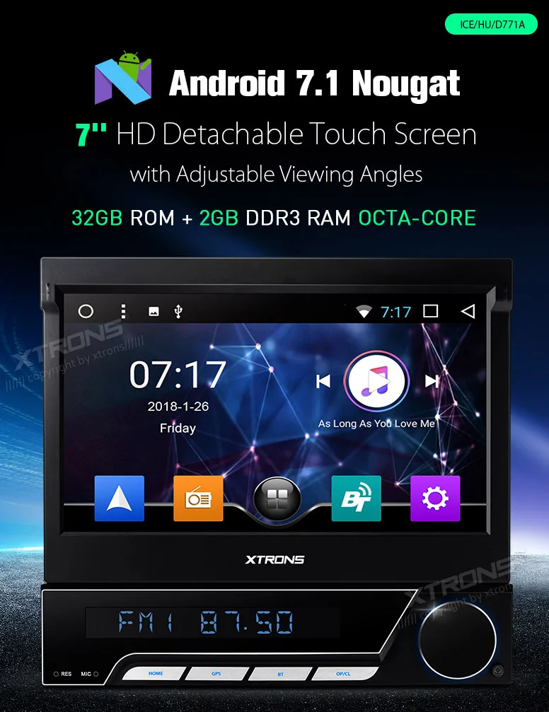 XTRONS 7-дюймовый автомобильный DVD-плеер T8 Octa Core Single 1 DIN Android 7 видео стерео радио с