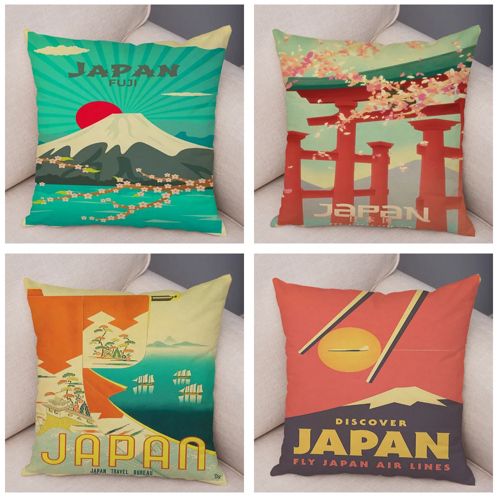 

Visit Japan Tokyo Travel Cushion Cover Decor Cartoon Geometric Pillowcase Super Soft Plush Pillow Case for Sofa Home Car 45x45cm