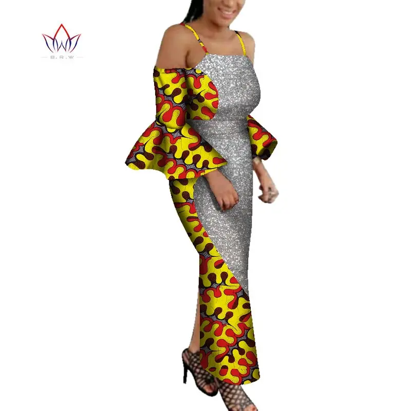 

2020 African Long Dresses For Women plus size African Flare Sleeve Clothing Dashiki Maxi African Bodycon dress For Women WY192