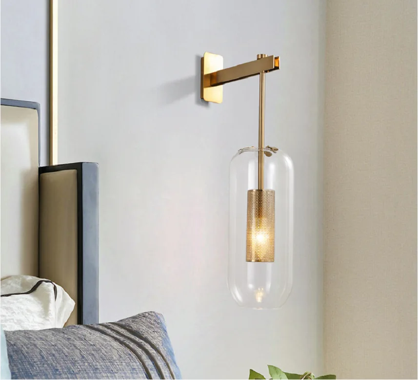 

Modern Gold E14 Glass Wall Lamp Metal Net Shade For Kitchen Living Room Bedroom Bedside Restaurant Aisle Corridor Wall Light