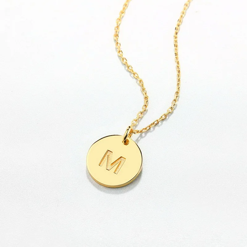 Personalized Letter Necklace Round 9K Gold Alphabet Pendant Charm Necklace 26 Letters Stainless Steel Simple Necklaces Gifts