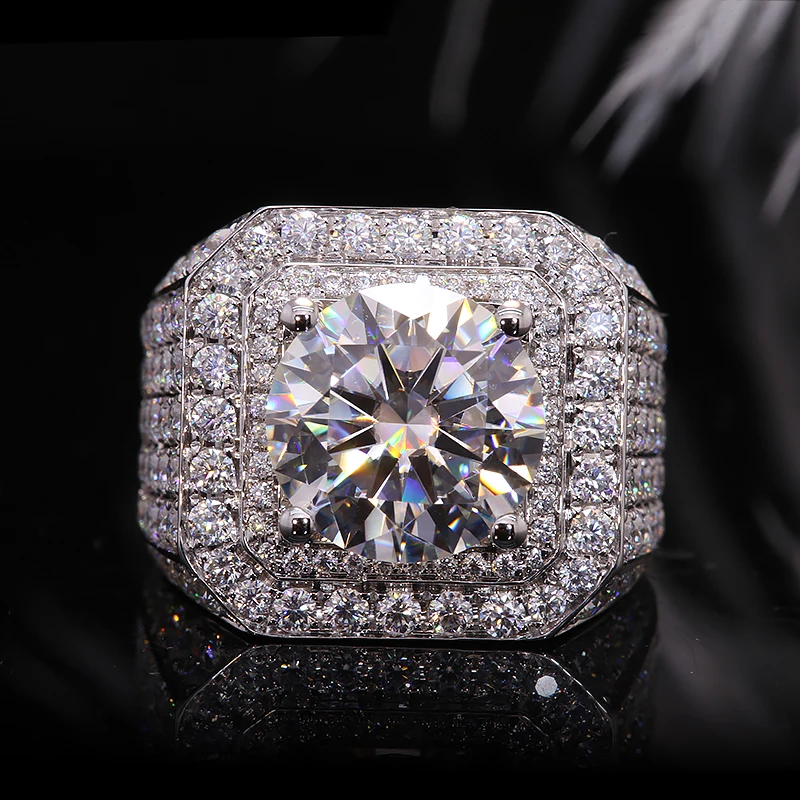 Мужское бриллиантовое кольцо с муассанитом 5ct белое золото 585Au 14 к D-цвет VVS