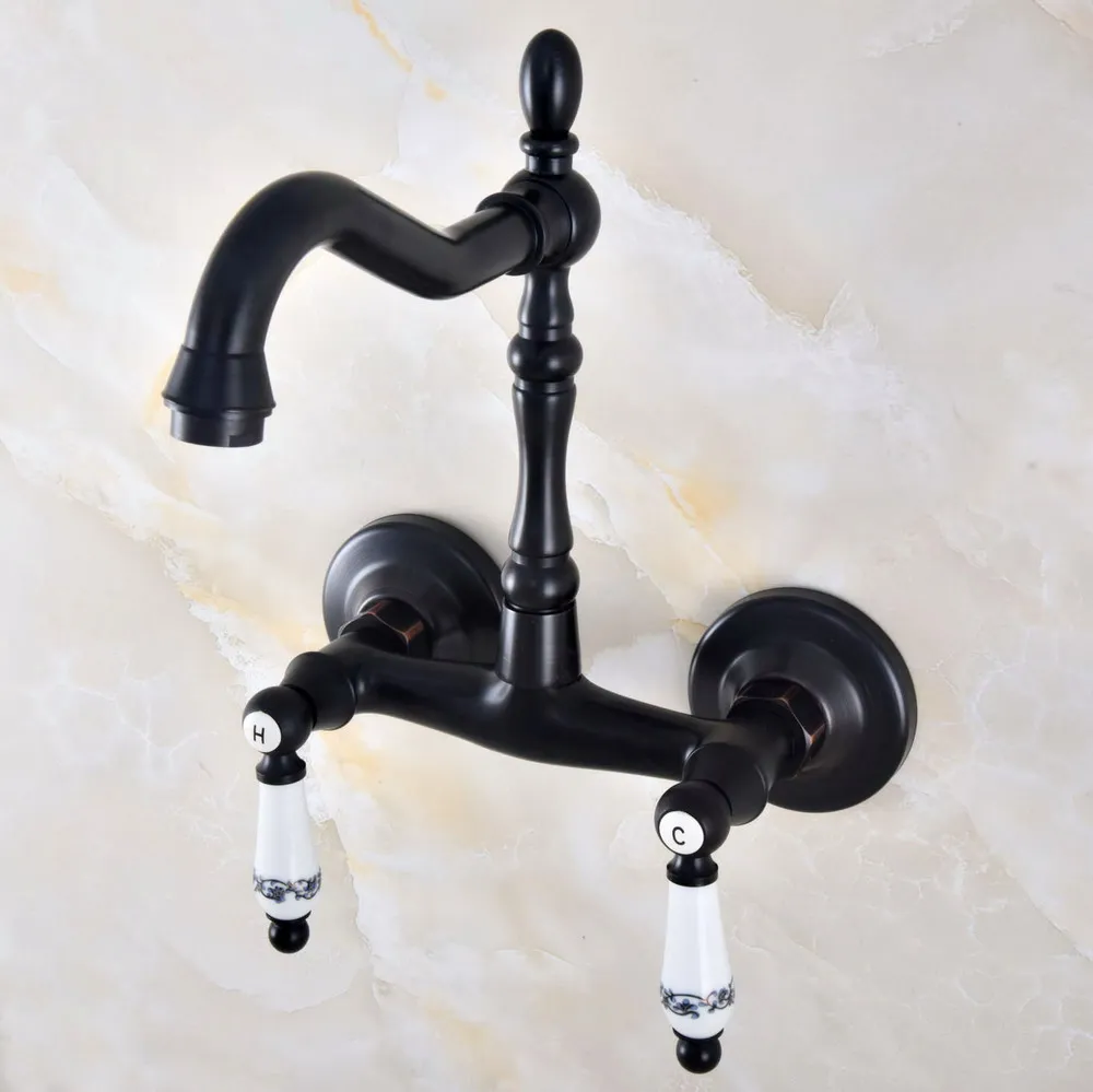 Черный Масло втирают Бронзовый Ванная Кухня Раковина кран Смеситель Поворотный