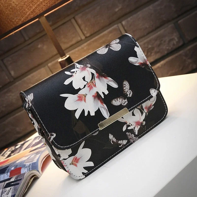 2021 New Luxury Women Bags Design Small Satchel Bag Flower Butterfly Printed PU Leather Shoulder Retro Crossbody |
