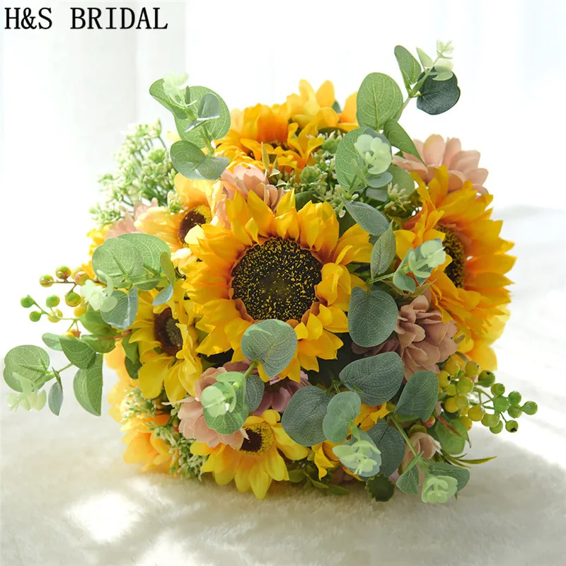 Свадебный букет с подсолнухами H & S свадебные букеты желтого цвета