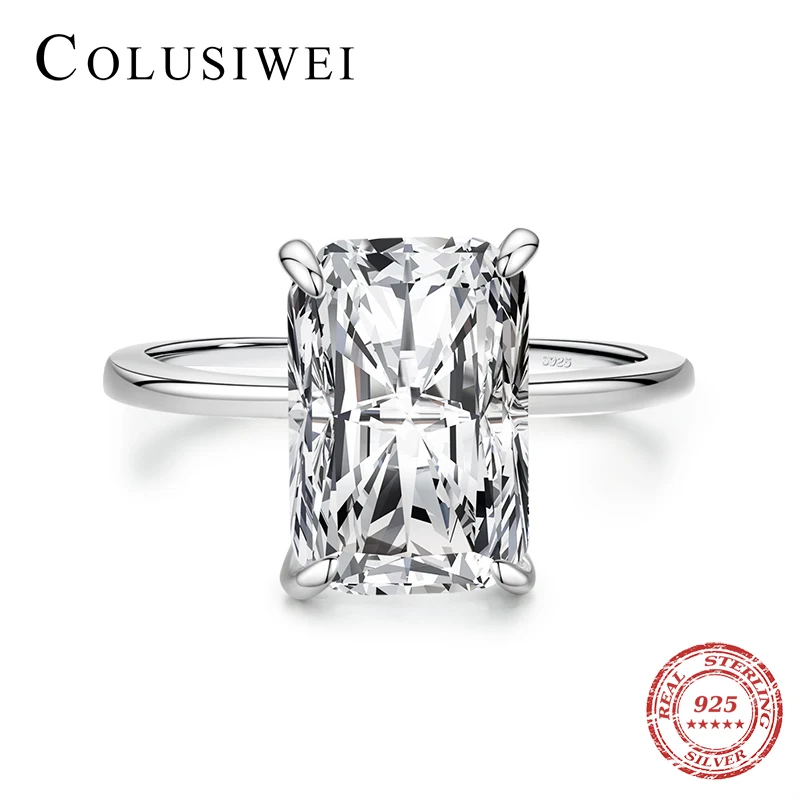 

Colusiwei Genuine 925 Sterling Silver White Clear Zirconia Rectangle Stone Ring for Women Wedding Engagement Statement Jewelry