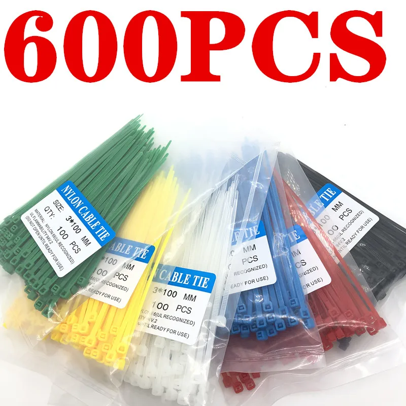 

100-600Pcs Color 3x100mm Nylon Black Self-Locking Cable Ties Color Plastic Zip Ties Cable Ties Cable Organizer Wire Strap