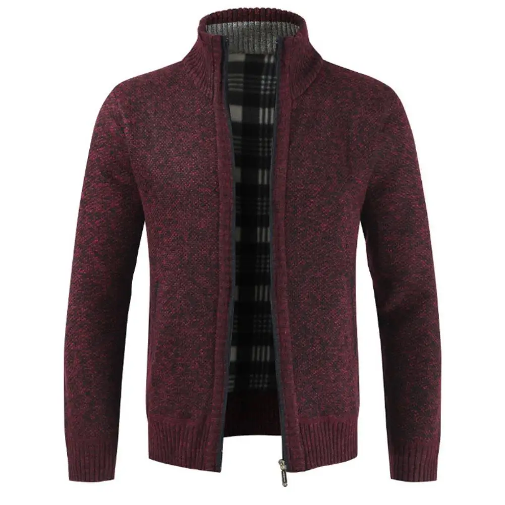 

cardigan Autumn Winter Men Knitted Sweater Pockets Plush Liner Warm sweater men Slim Cardigan Coat mens clothes свитер мужской