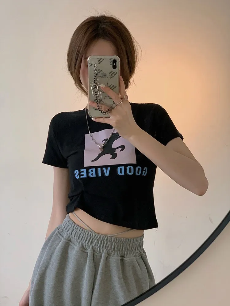 

YTX1018 Women's summer 2021 new slim small short letter printed short-sleeved t-shirt