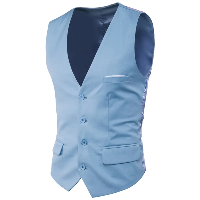 

Men Vest Plus Size 6XL Vogue Slim Fit Sleeveless Wedding Waistcoats 9 Colors Solid Business Leisure Casual Dress Suit Vests