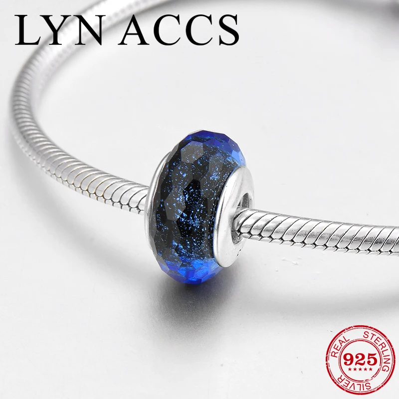 925 пробы Серебряный Очаровательный блестящий ночной синий счастливый муранский