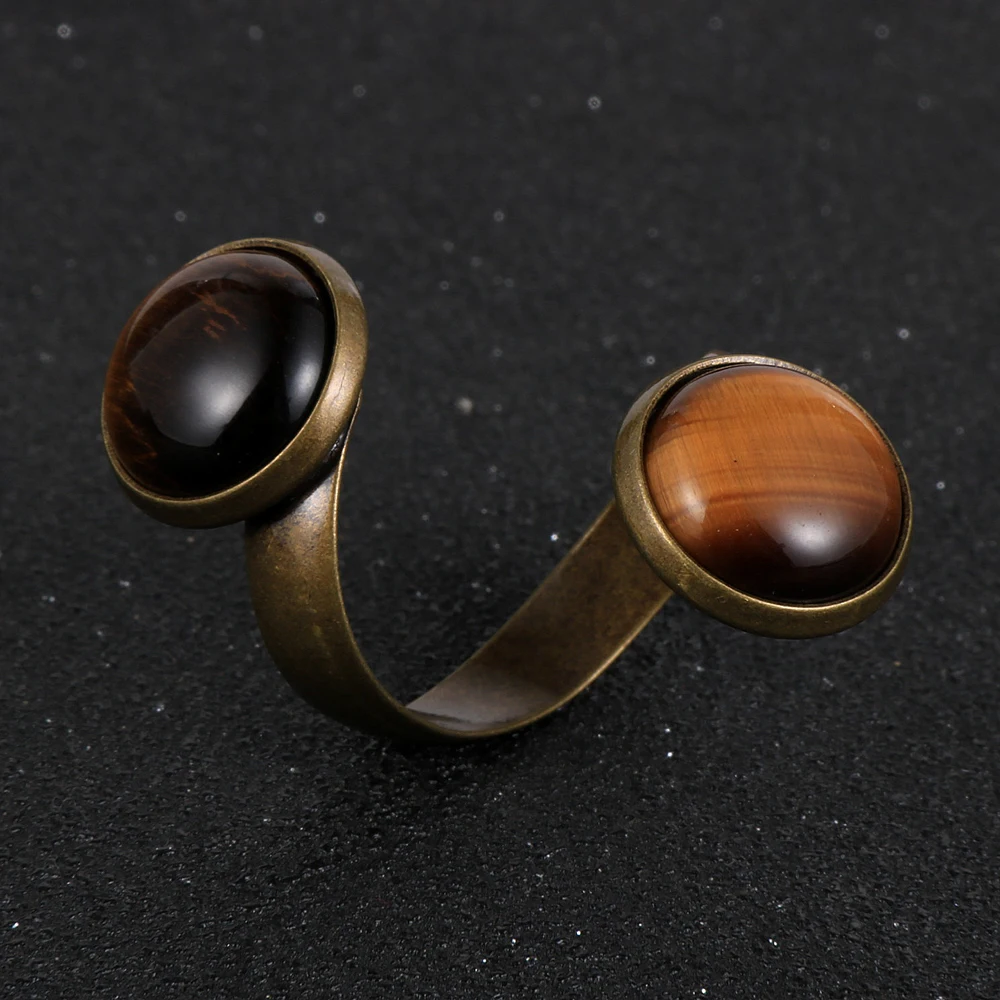 Кольца регулируемые с натуральным камнем для мужчин и женщин двойные кольца