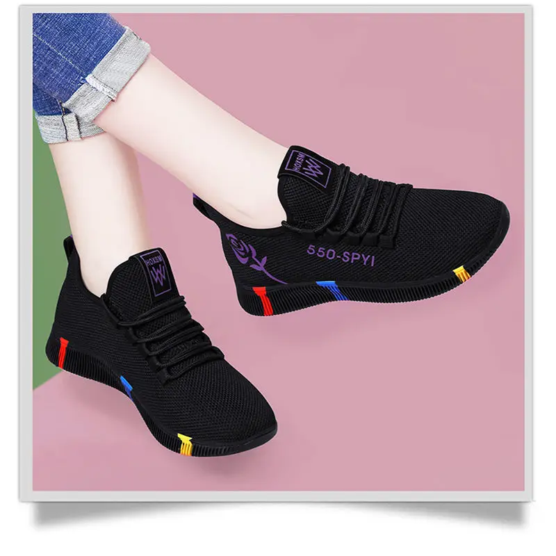 Zapatillas de plataforma antideslizantes transpirables para mujer, zapatos informales a la moda, zapatillas coreanas para correr, zapatos negros para mujer 2022