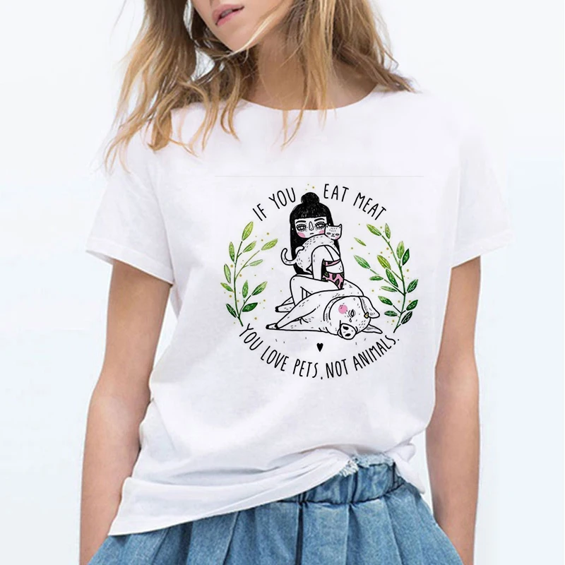 Футболка женская Вегетарианская хлопковая с принтом Если вы ешь мясо любите