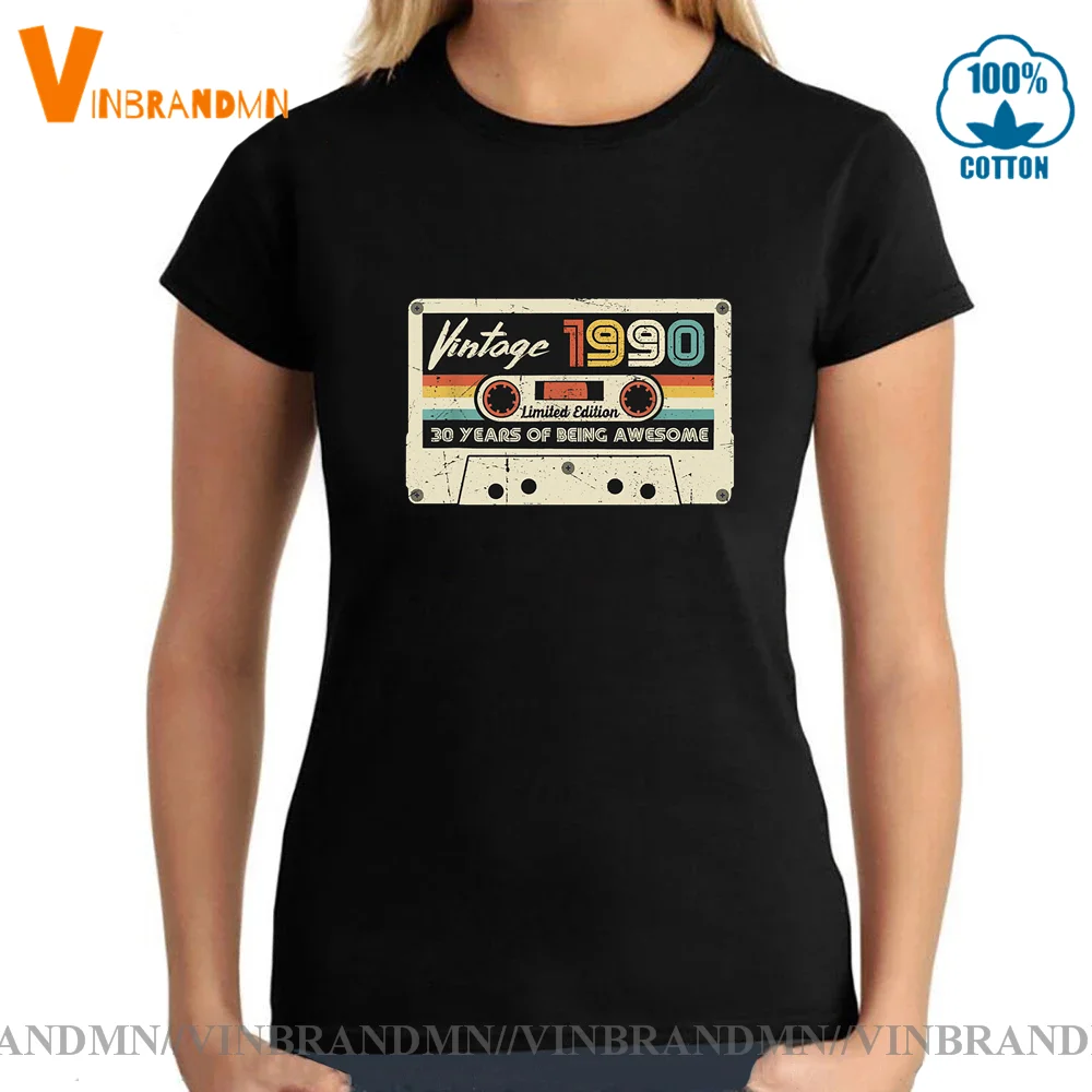 

Подарок на день рождения, Ретро футболка с кассетами, хлопковые женские футболки, футболки с коротким рукавом на годовщину, Классическая винтажная футболка, сделано в 1990 году