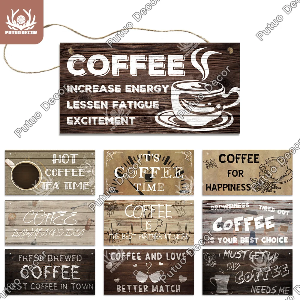 

Putuo Decor Coffee Wooden Plaques Signs Wood Wall Plaque Cafe Coffee Tag for Kitchen Wood Sign Home Decoration Wall Decor