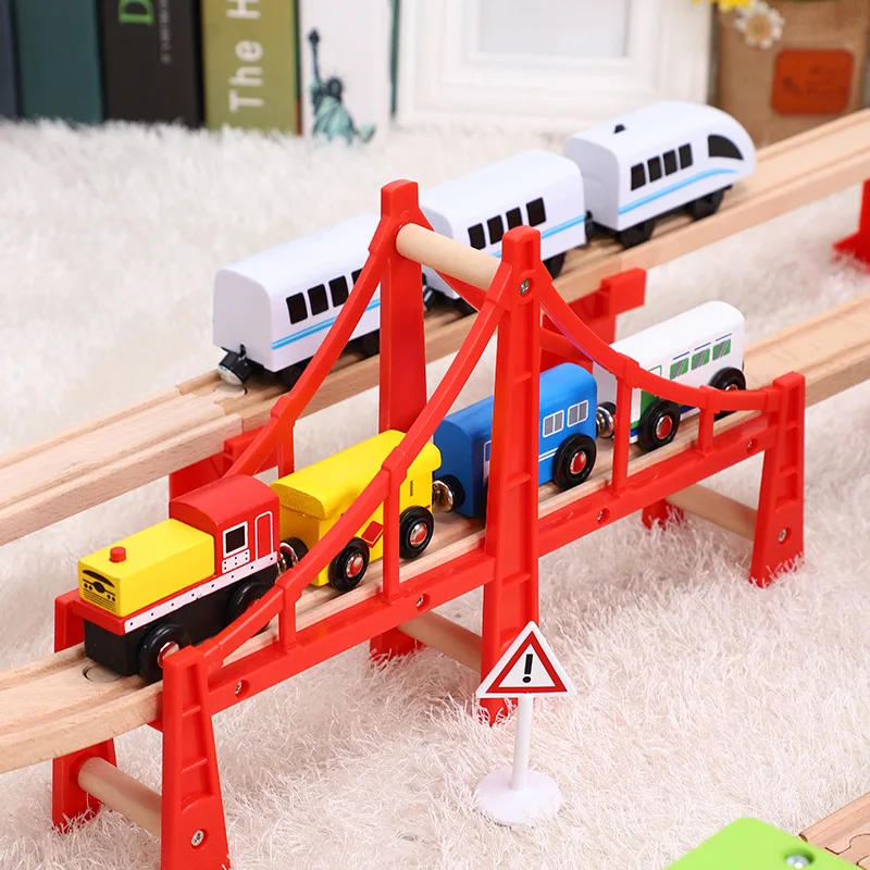 Wooden Train Track Set Dinosaur Wildlife Scene Wooden Train Track Toy Set Brio Railway Magical Bridge Accessories Toys For Child