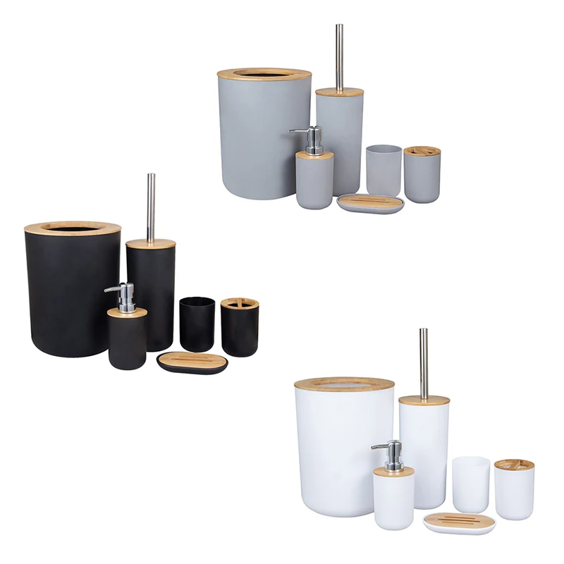 

6Pcs Black Bathroom Accessories Toothbrush Holder Bin Soap Dish Dispenser Tumbler Toilet Brush Toilet Bathroom Set Grey White
