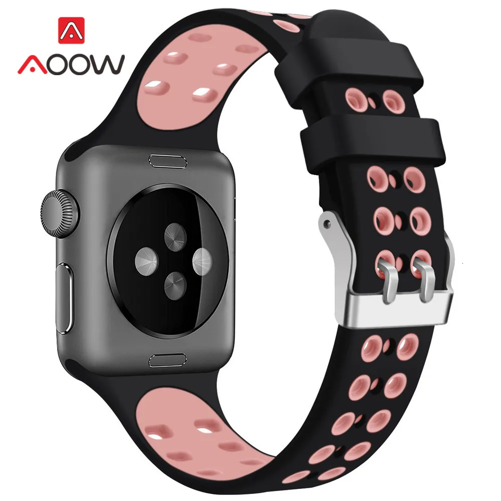Силиконовый спортивный ремешок для часов Apple Watch 4 40 мм 44 мм 38 мм 42 мм с пряжкой дышащий браслет с отверстиями ремешок для iwatch 1 2 3