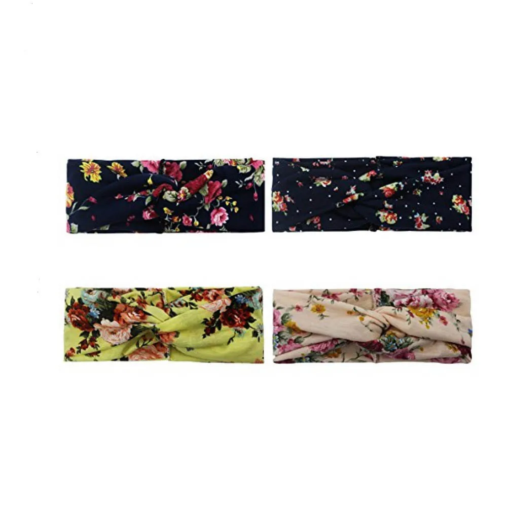 Diademas el&aacute;sticas para mujer, turbante de punto cruzado, turbante bohemio, accesorios para el cabello, regalo de moda, 4 Uds.-4
