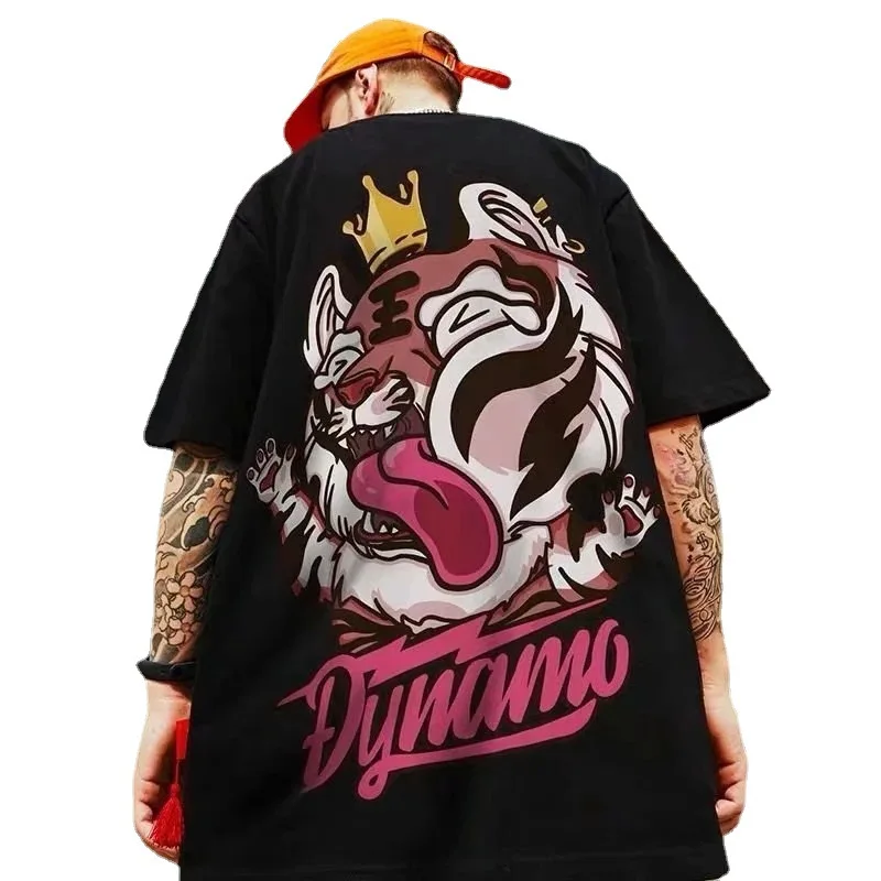 

2021 Men's Summer Fashion Brand Short Sleeve Street Hip Hop Trend Tiger Head T-shirt Men's Bottom Shirt Couple Half Sleeve