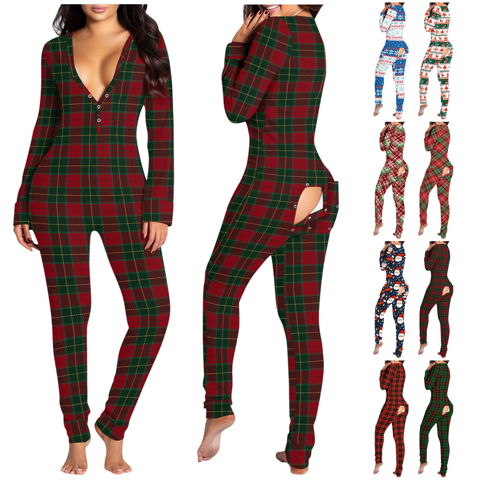 

Женский Рождественский комбинезон на пуговицах с принтом