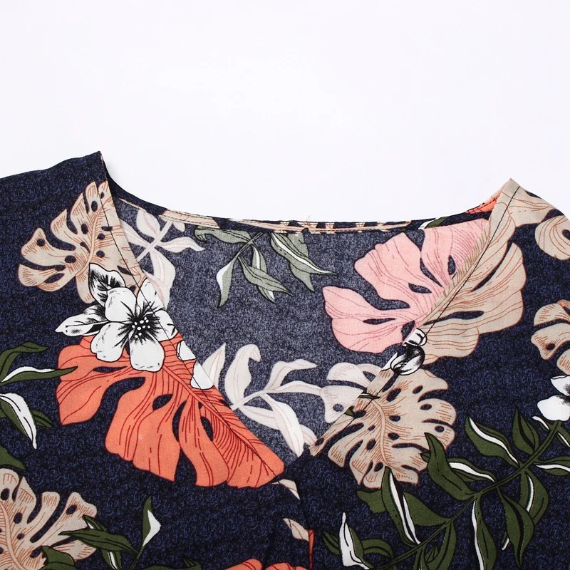 

Women Beach Vacation Floral Printed Mini Dress Irregular Ruffles Short Sleeve Loose Summer V-Neck Dress