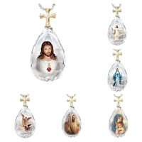 6 types christian jesus virgin mary pendant necklace for woman angel benediction cross teardrop crystal glass jewelry wholesale