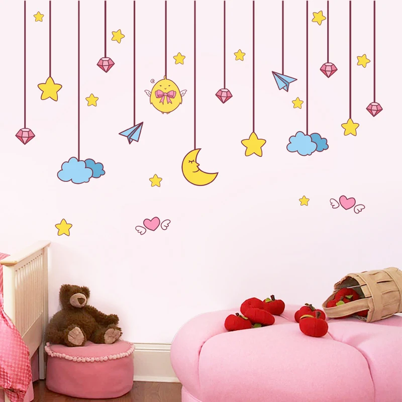

[shijuekongjian] Cartoon Stars Clouds Wall Stickers DIY Kids Rooms Wall Decals for Baby Bedroom Children Nursery Home Decoration