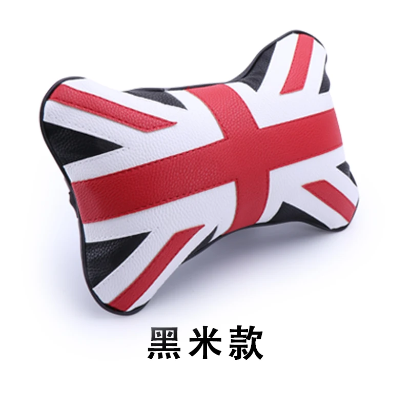 

MIN MI Car Neck Pillow Pu Leather Head Support Protector Union Jack Flag Backrest Cervical Spine Cushion Easy Install and Clean