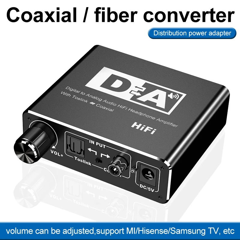 

Black Source Digital to Analog Fiber Converter Coaxial to 5.1 Channel Audio Decoder with Conversion head and Plug