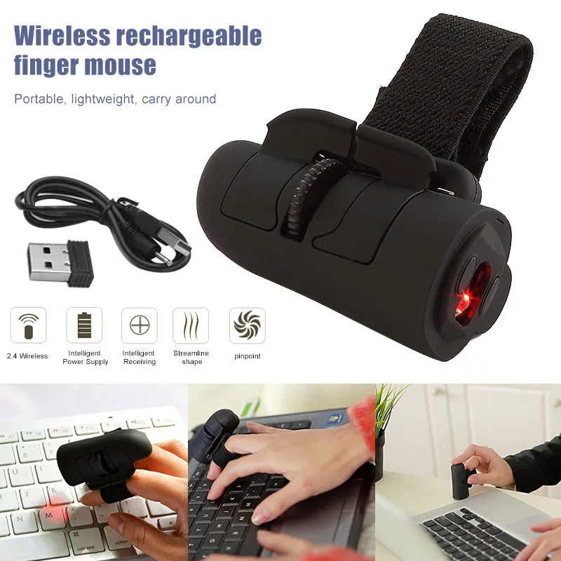 2019 Прямая поставка беспроводная пальчиковая мышь заряжаемая мини оптическое