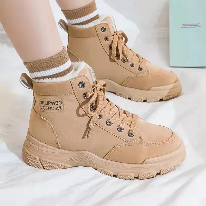 

Autumn Winter Women Martin Boots Plus Velvet Shoes Fashion Cotton Short Boots Soft Leather Platforms Female Shoes Botas Mujer