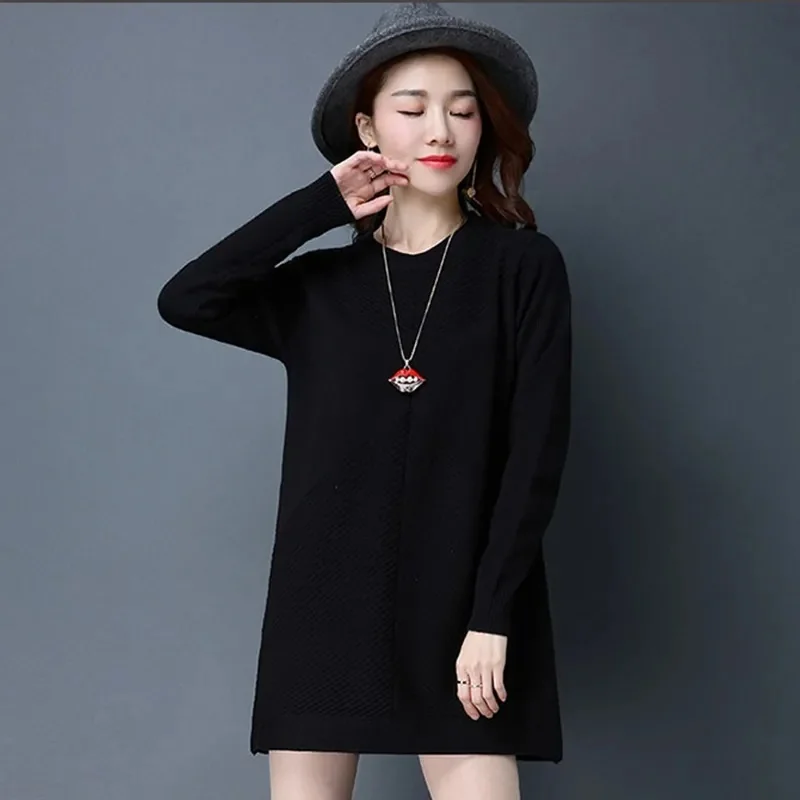 Теплый Женский Свободный вязаный свитер осенне-зимние топы с длинным рукавом