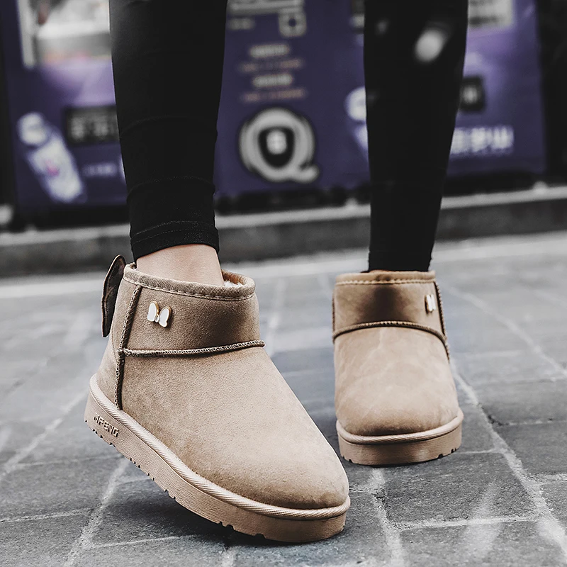 

Bow-Knot Winter Boots Women Shoes 2020 Solid Flat Plush Warm Snow Boots Women's Shoes Platform Ankle Boots Casual Shoes Woman