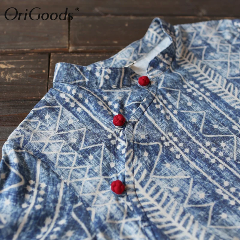 

OriGoods Summer Dress Women Chinese style Qipao Dress Cotton Linen Print Dress For Women Casual Kawaii Long Dress Robe A537
